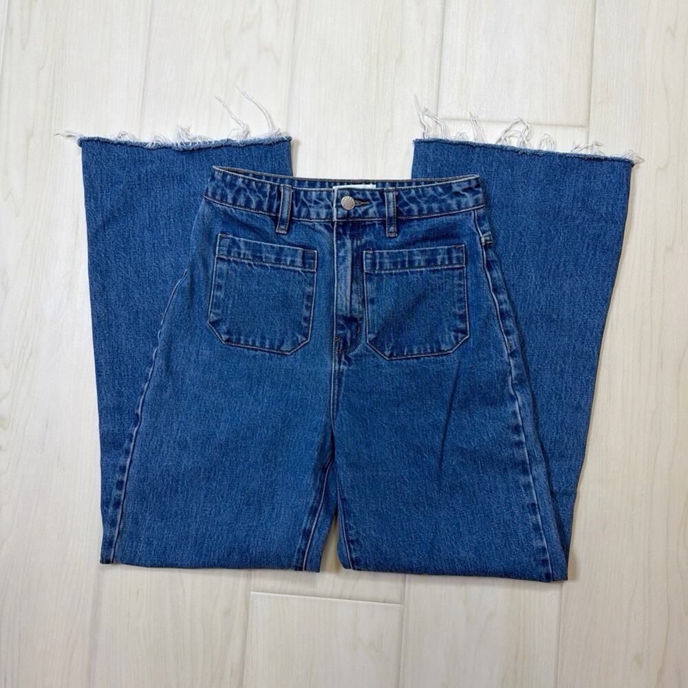 Rolla's Sailor High Rise Wide Leg Jeans Ashley Blue Patch Pockets Size 25